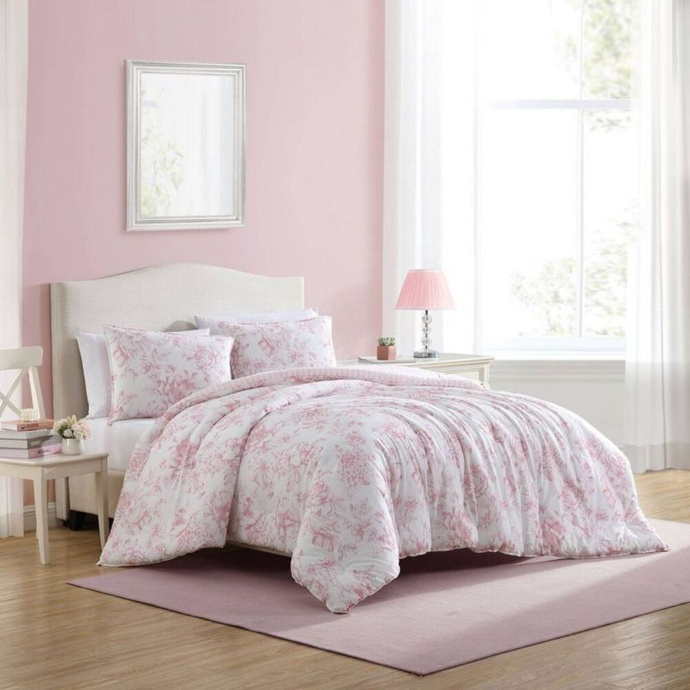 3pc Full/Queen Delphine Cotton Reversible Comforter Set - Pink Floral